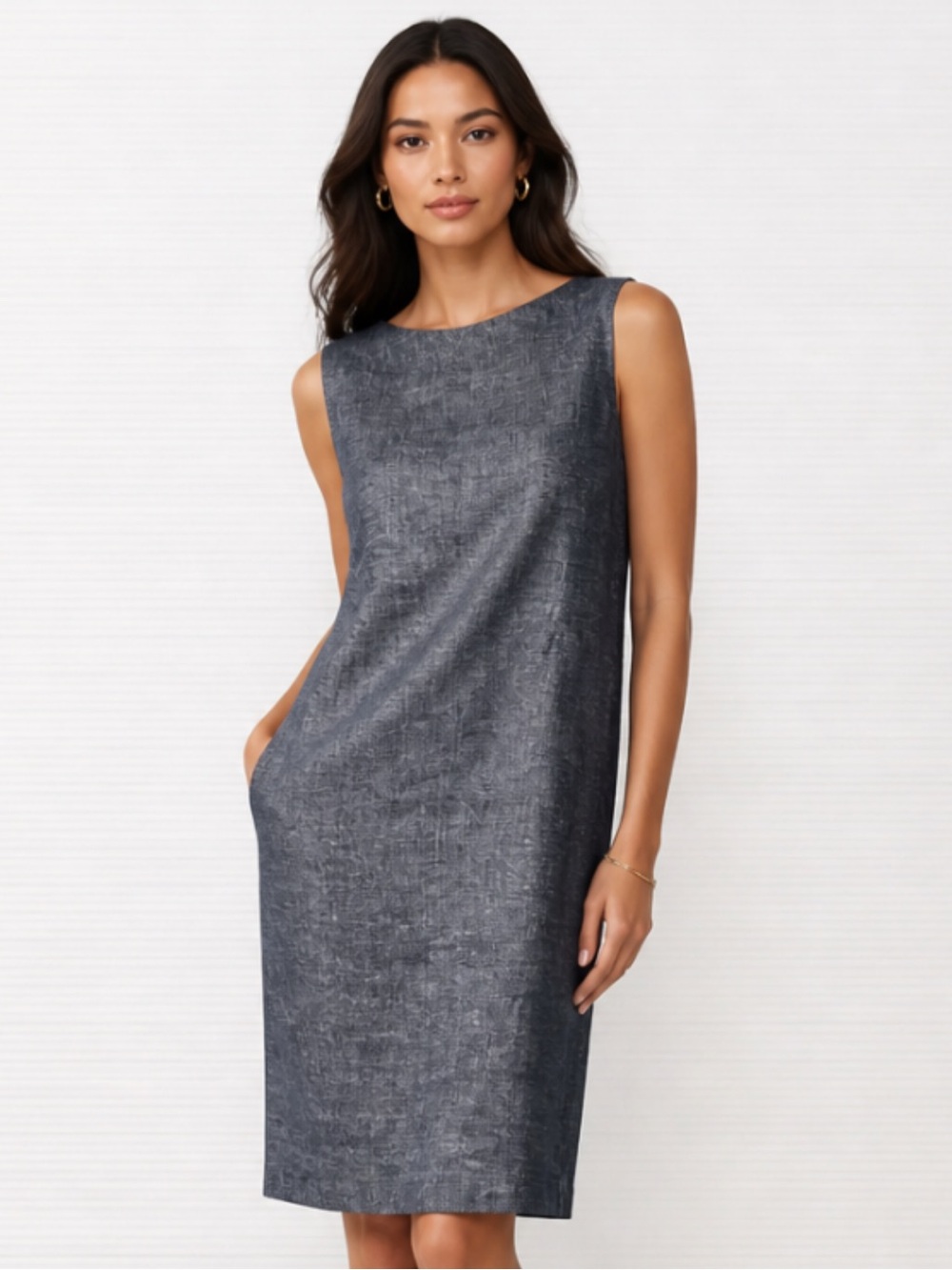 THEORY Dress Linen Navy Blue Narlica Tierra Chambray Sleeveless Career Shift 2